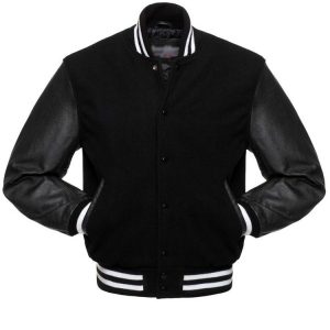 Men’s Varsity College Black Leather Jacket