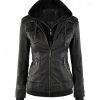 Black Womens Hooded Leather Jacket