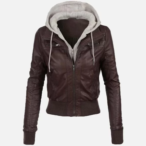 Women’s Chocolate Brown Leather Bomber Jacket