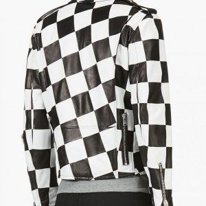 Men’s Motorcycle Checkerboard Leather Jacket