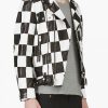 Material: Genuine Leather Color: Black and White Style: Biker Motorcycle Inner: Viscose lining Checkered Belted Hemline Collar: Lapel Style Cuffs: Zipper Sleeves: Full-length Closure: Zipper