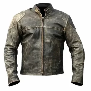 Mens Distressed Black Leather Motorcycle Jacket