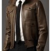 Men’s Slim Fit Flap Dark Brown Leather Jacket