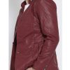 Mens Stand Up Collar Maroon Faux Leather Blazer