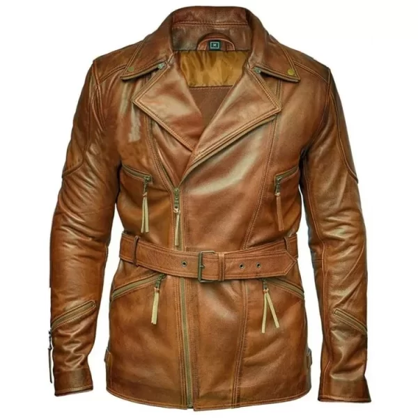 Distressed Brown Leather Coat