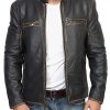 Men’s Waxed Design Snap Black Leather Jacket