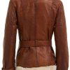 Women’s Tan Double Breasted Leather Pea Coat