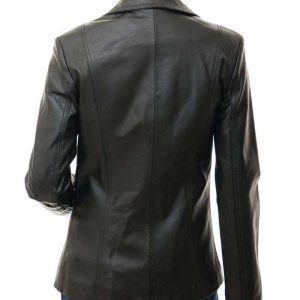 Womens Black Two Button Leather Blazer Jacket