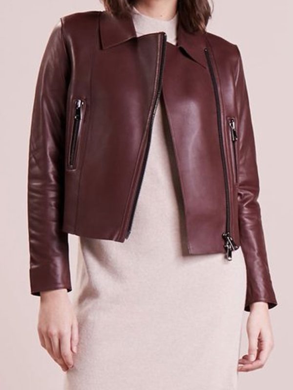 Women’s Designer Asymmetrical Burgundy Leather Jacket