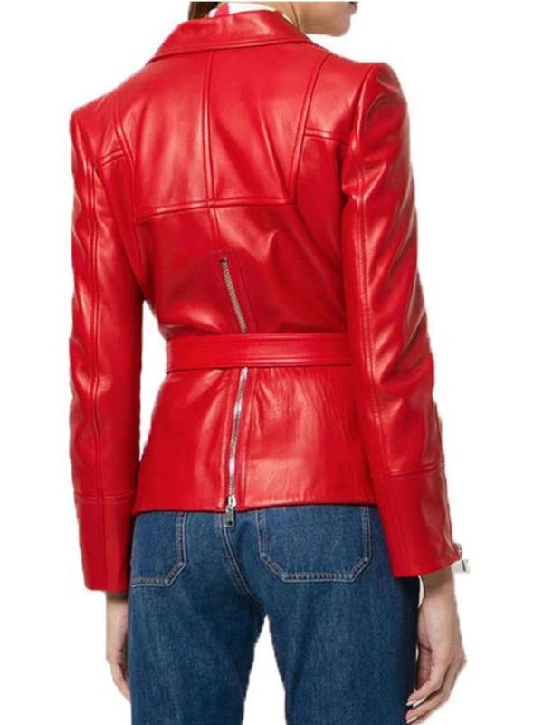 Women’s Belted Blazer Style Leather Jacket