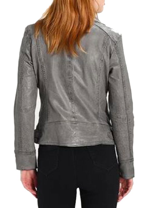 Women’s Asymmetrical Biker Waxed Grey Leather Jacket