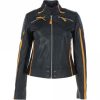 Womens Leather Biker Jacket Black/yellow