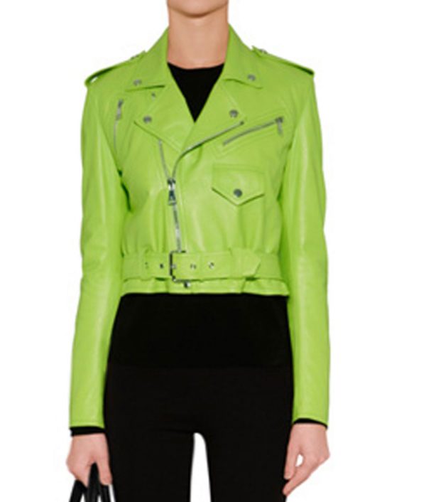 Womens Motorcycle Lime Green Leather Jacket