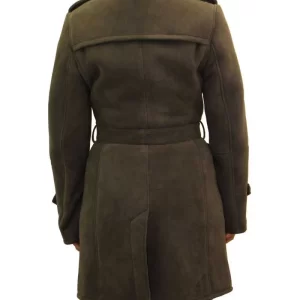 Womens Suede Shearling Sheepskin Winter Trench Coat