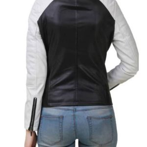 Women’s White and Black Motorcycl Leather Jacket