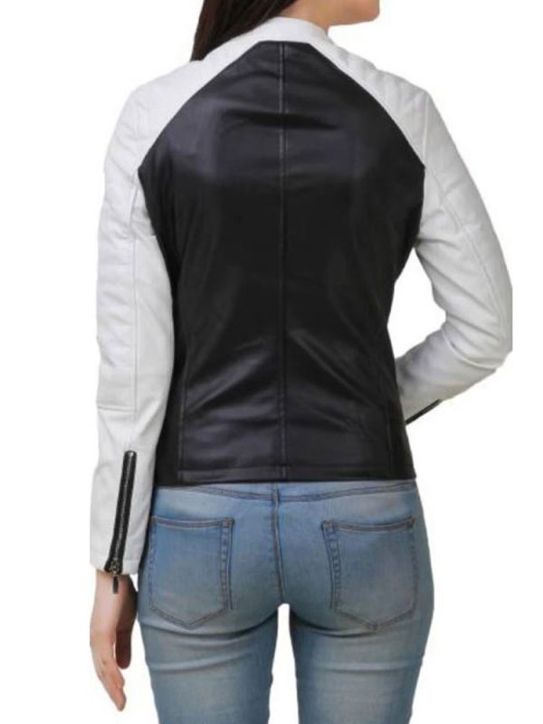 Women’s White and Black Motorcycl Leather Jacket