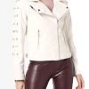 Womens Designer Laces White Leather Jacket