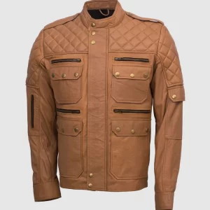 QUILTED COGNAC LEATHER JACKET ALL STAR JACKET