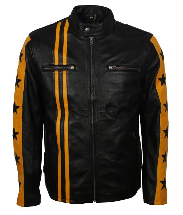 Men’s Star Cafe Racer Striped Leather Jacket