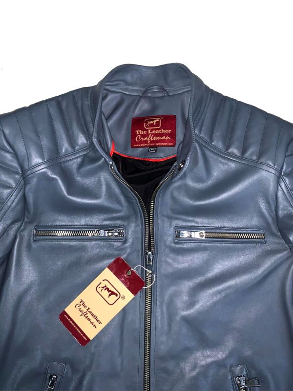 Air Force Blue Quilted Biker Mens Leather Jacket