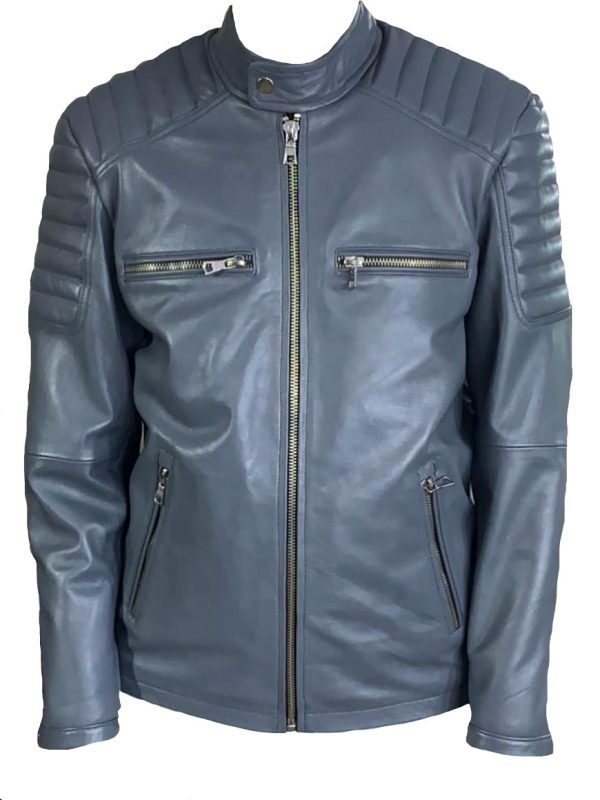 Air Force Blue Quilted Biker Mens Leather Jacket