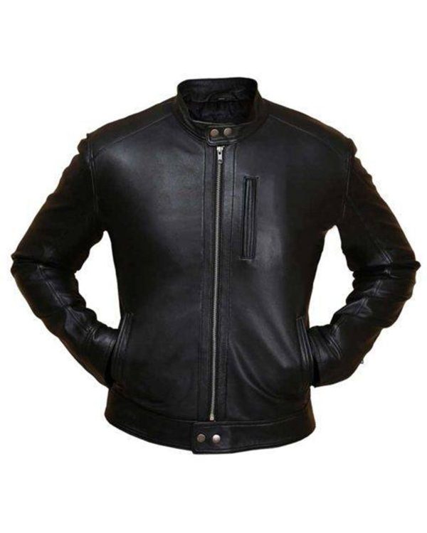 Mens Black Real Sheepskin Biker Leather Jacket