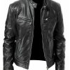 Mens Black Biker Real Sheepskin Leather Jacket