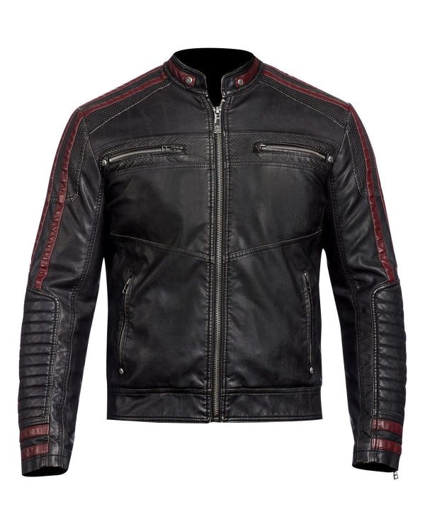 Mens Black Real Biker Leather Jacket
