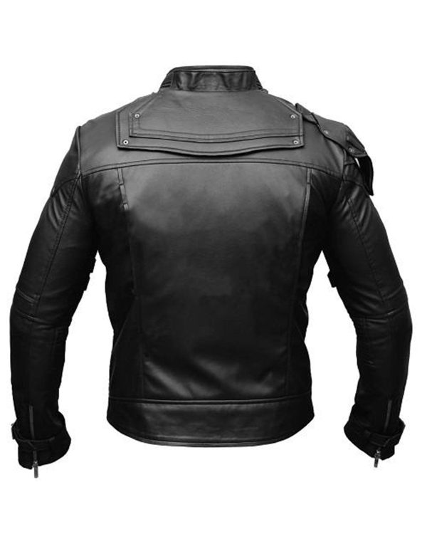 Mens Black Short Collar Biker Genuine Sheepskin Leather Jacket