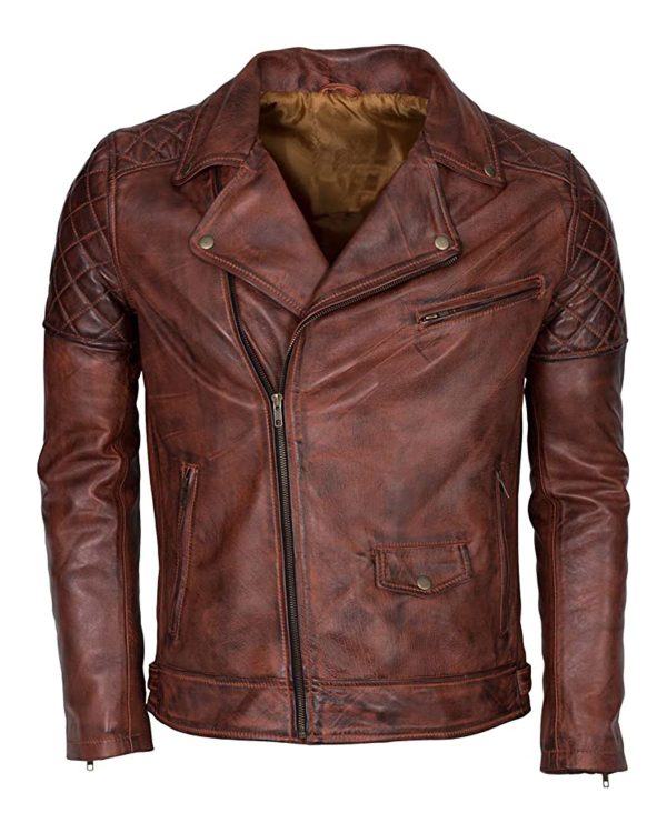 Mens Brown Brando Biker Sheepskin Leather Jacket