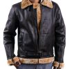 Mens Brown Fur Shearling Bomber Leather Jacket