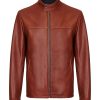 Mens Dark Brown Plain Biker Leather Jacket