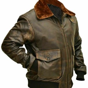 Mens Distressed Brown Bomber Leather Jacket