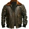 Mens Distressed Brown Bomber Leather Jacket