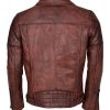 Mens Distressed Brown Brando Biker Genuine Sheepskin Leather Jacket