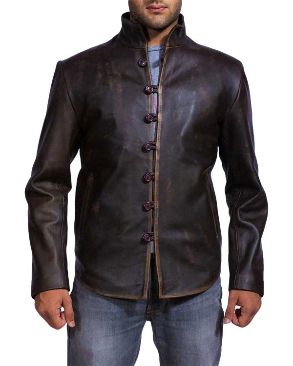 Mens Distressed Darkish Brown Biker Style Leather Jacket