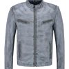 Mens Distressed Blue Retro Biker Leather Jacket