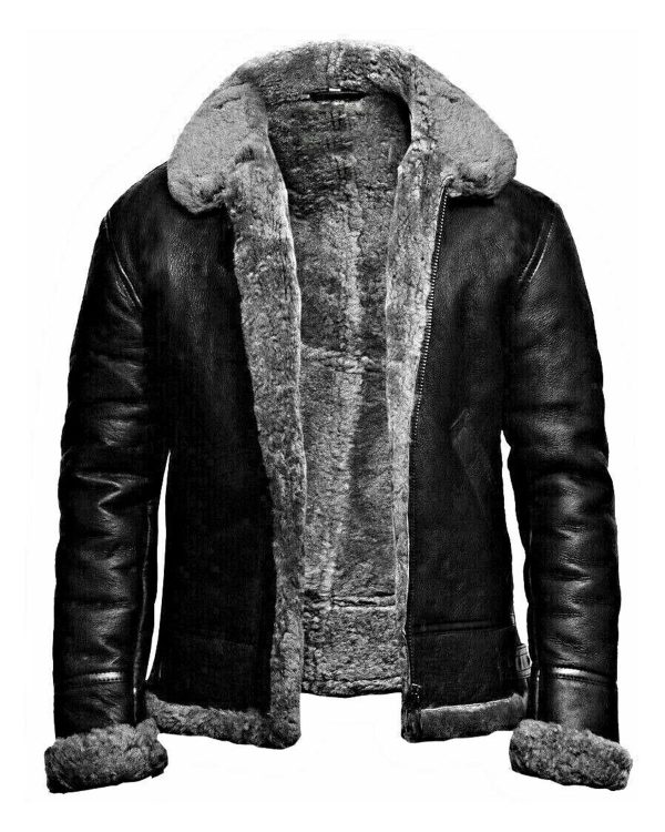 Mens Pilot Black Bomber Real Leather Jacket