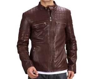 Mens Quilted Maroon Biker Leather Jacket