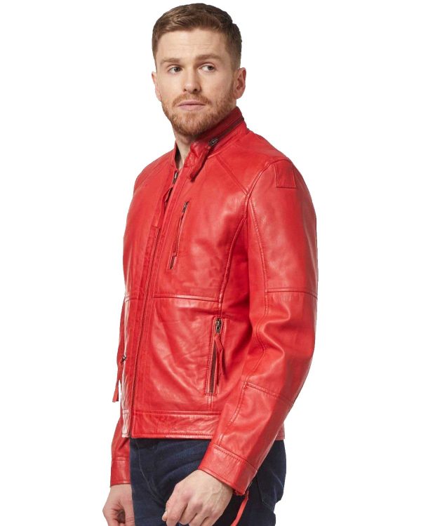 Mens Red Biker Leather Jacket