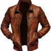 Mens Vintage Distressed Brown Retro Biker Real Leather Jacket