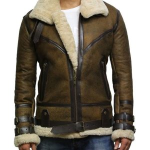Mens Waxed Green Bomber Real Leather Jacket