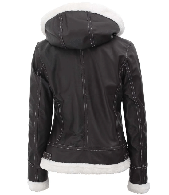 Womens Bomber Fur Black Leather Jacket