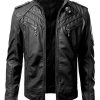 Mens Black Slim Fit Biker Real Leather Jacket