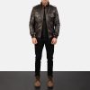 Mens Agent Shadow Brown Leather Bomber Jacket