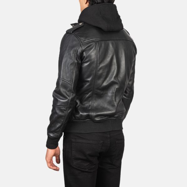 Mens Bravado Hooded Black Bomber Leather Jacket