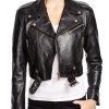 Womens Belted Black Cropped Leather Jacket