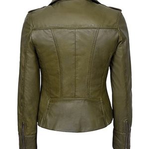 Womens Classic Olive Green Biker Leather Jacket