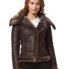 Womens Fur Shearling Stylish Brown Biker Jacket