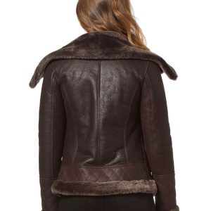 Womens Fur Shearling Stylish Brown Biker Jacket